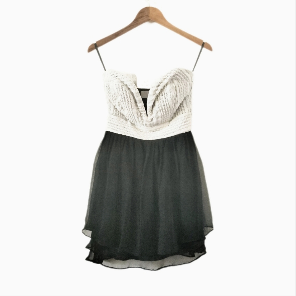 Ani Lee Black & White Corset Top Strapless Short Silk Dress Size 2